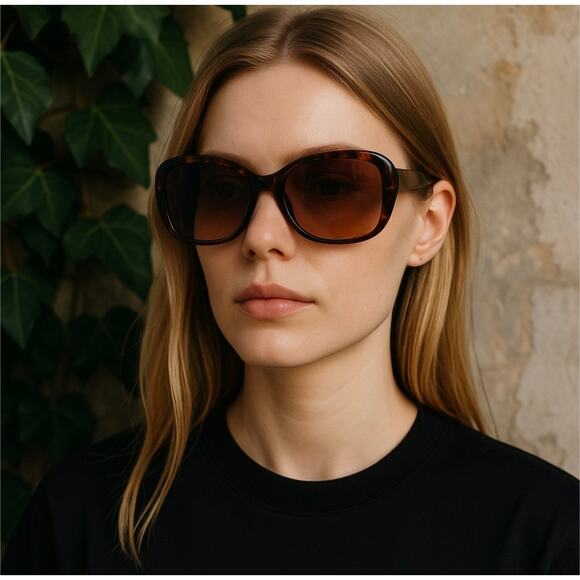 Oscar de la Renta Brown Tortoiseshell Print Sunglasses Rounded Square - Picture 1 of 8